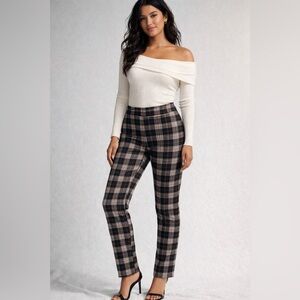 Navy Plaid Stretch Pants with Blue & Brown Windowpane